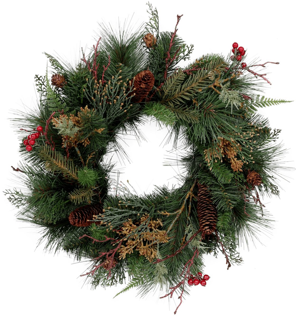 Viv! Home Luxuries Kerstkrans met Dennenappels en besjes - groen rood - Ø40cm