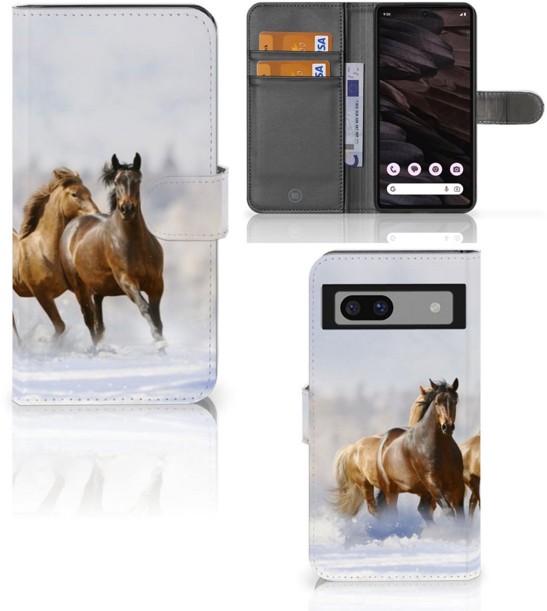 Book Case voor Google Pixel 7A Telefoonhoesje met Pasjes Paarden