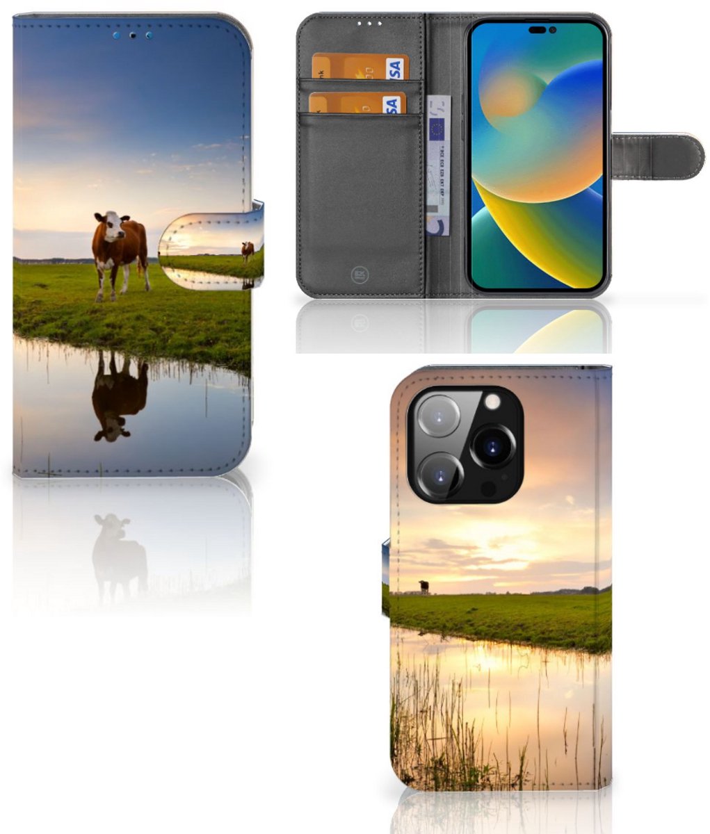 iPhone 14 Pro Telefoonhoesje met Pasjes Koe