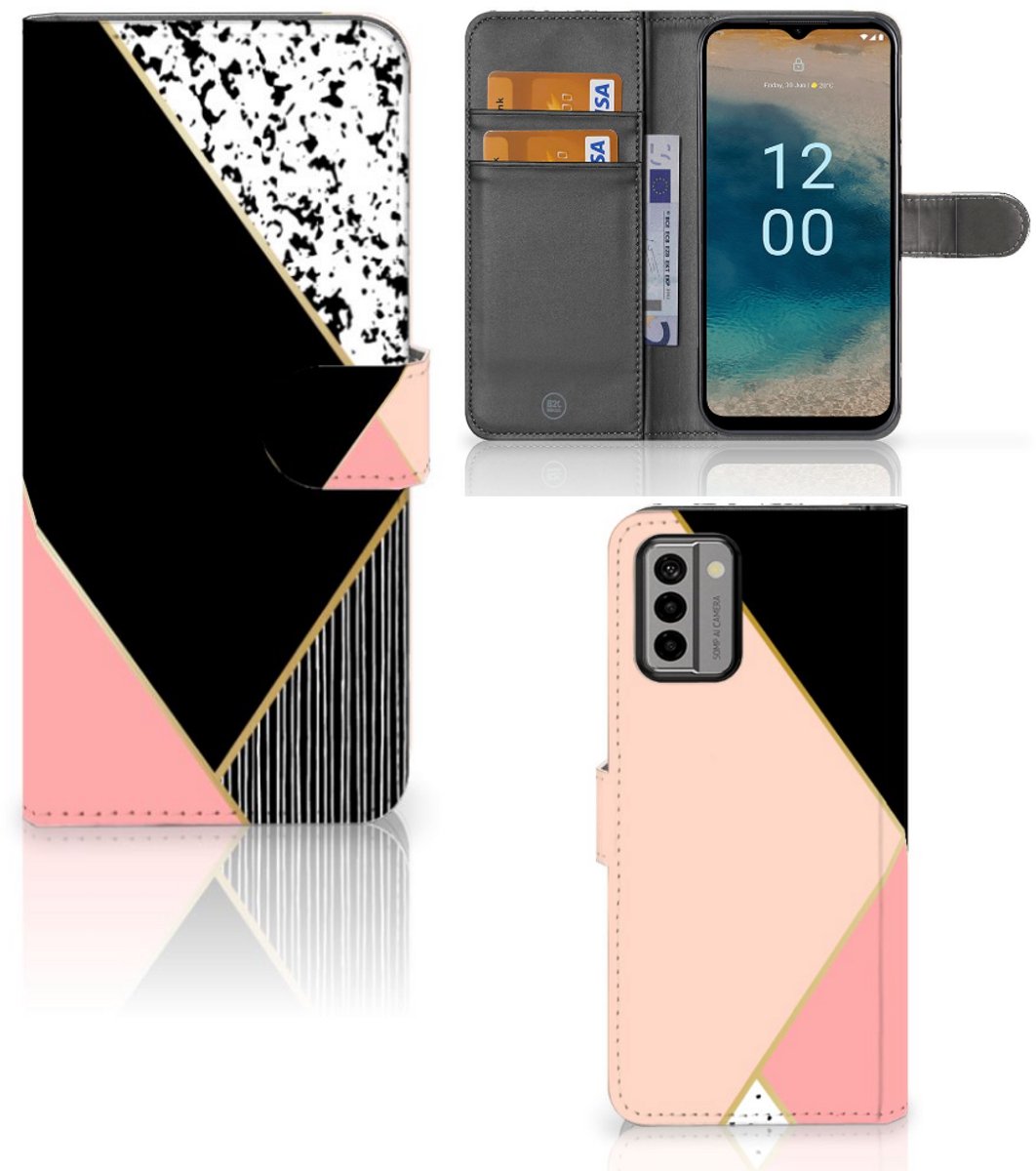 Book Case voor Nokia G22 Book Case Zwart Roze Vormen