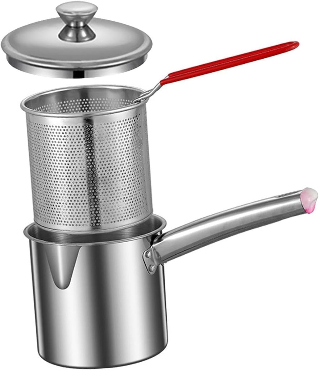 Diepe Koekenpan - Friteuse Kookpot - Thuis Koken - Met Deksel - Klein - rood