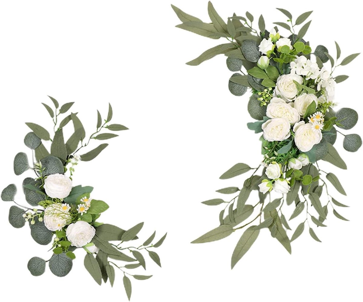 Bruiloft Boog Bloemen - Kunstbloemen Swag - Bruiloft Decoratie - Zijden Bloemstukken - 60x35 cm en 40x30 cm - Wit