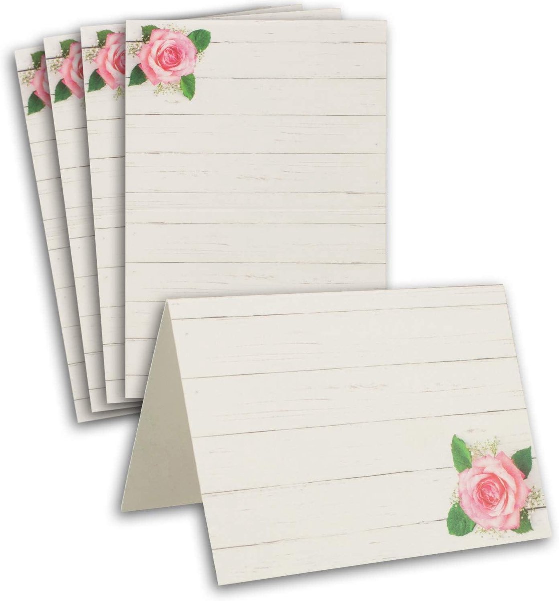 Tafelkaarten Rose - Naamkaartjes Feest - Zitplaatsen Gasten - Bloemenmotief Roos - 50 stuks A7 - Roze