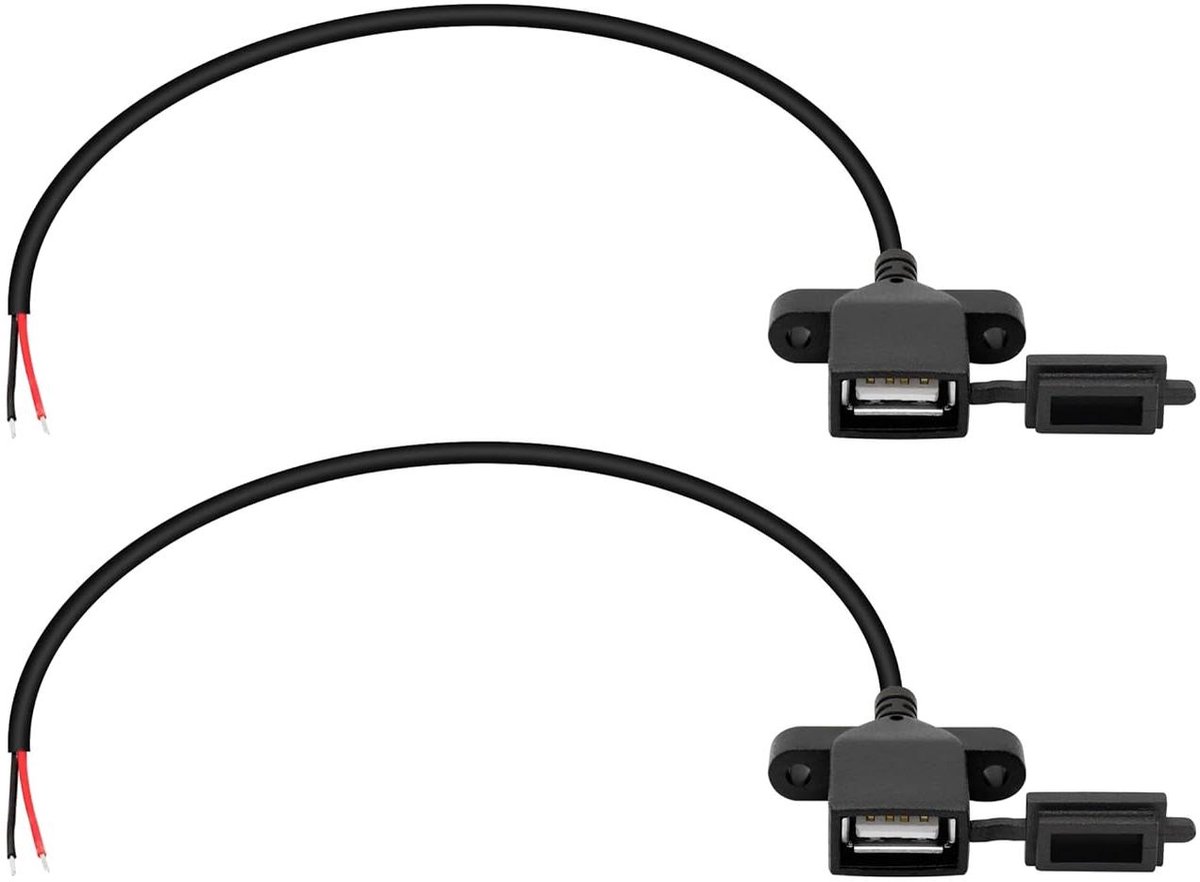 USB naar 2pin Kabel - DIY Pigtail Kabel - Elektronica Repareren - Met Stofkap - 30 cm - Zwart