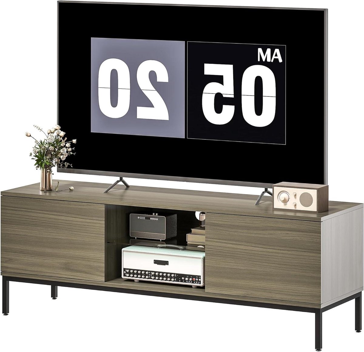 TV-kast - Tv meubel - Woonkamer inrichten - Verstelbare glazen plank - 140 cm breed - Grijs