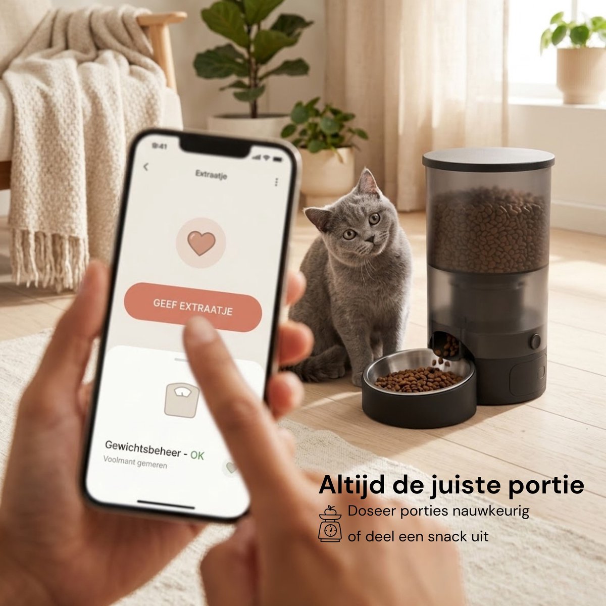 AnimalAesthetics Automatische Voerbak voor Kat & Hond Zwart– App-bediening, Twee Bakken van Roestvrijstaal, - Voerautomaat Kat 3L thumbnail 3