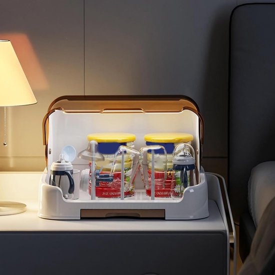 Babyflessendrogerrek met afneembaar waterbak, babydroogrek met afdekkingen, ideaal voor flessen, spenen, kopjes, pomponderdelen en accessoires — afbeelding 4