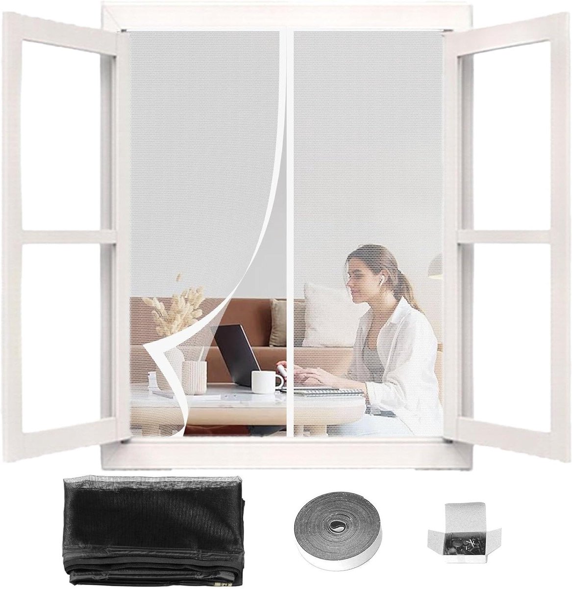 Magnetisch Hor Voor Raam 103 x 113 cm Magnetisch Hordeur Houdt Insecten Buiten Zonder Bore