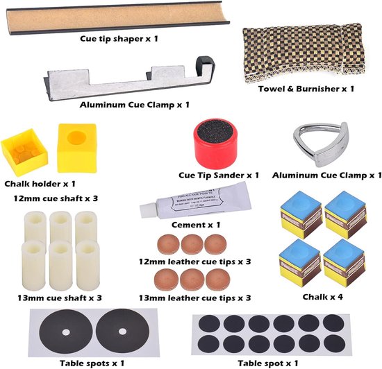 Biljart Pool Cue Reparatieset, Pool Cue Tips Vervanging Kit Universele Pool Cue Tips Reparatieset Kubussen Pool Cue Reparatieset voor Biljart Tafel Cue Tips Accessoires — afbeelding 3