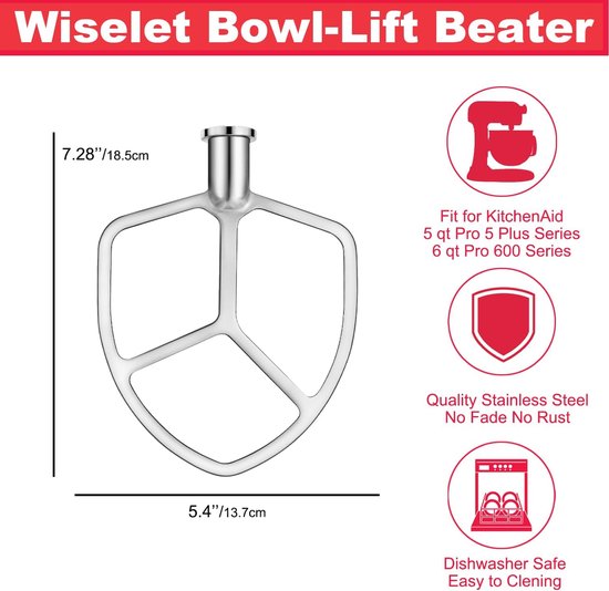 Roestvrijstalen platte klopper voor KitchenAid staande mixer, heavy duty en vaatwasmachinebestendig, — afbeelding 4