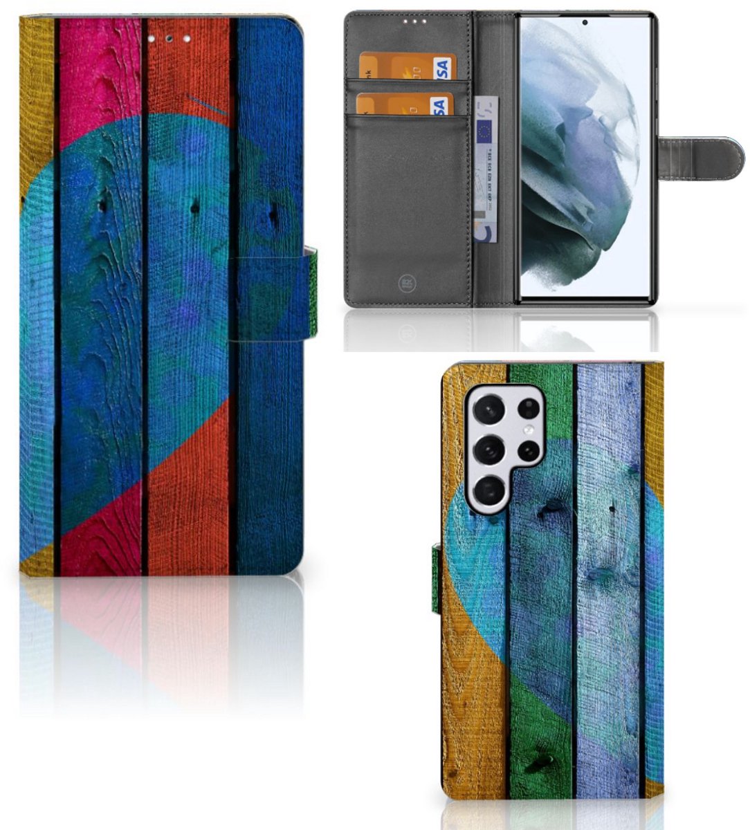 Samsung Galaxy S22 Ultra Book Style Case Wood Heart - Cadeau voor je Vriend