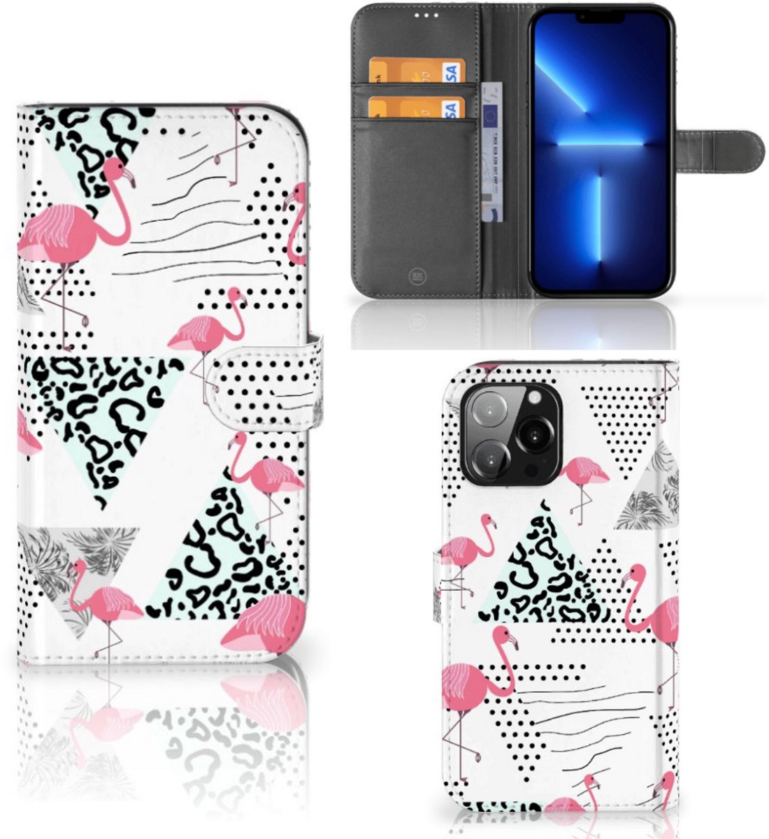iPhone 13 Pro Max Telefoonhoesje met Pasjes Flamingo Triangle
