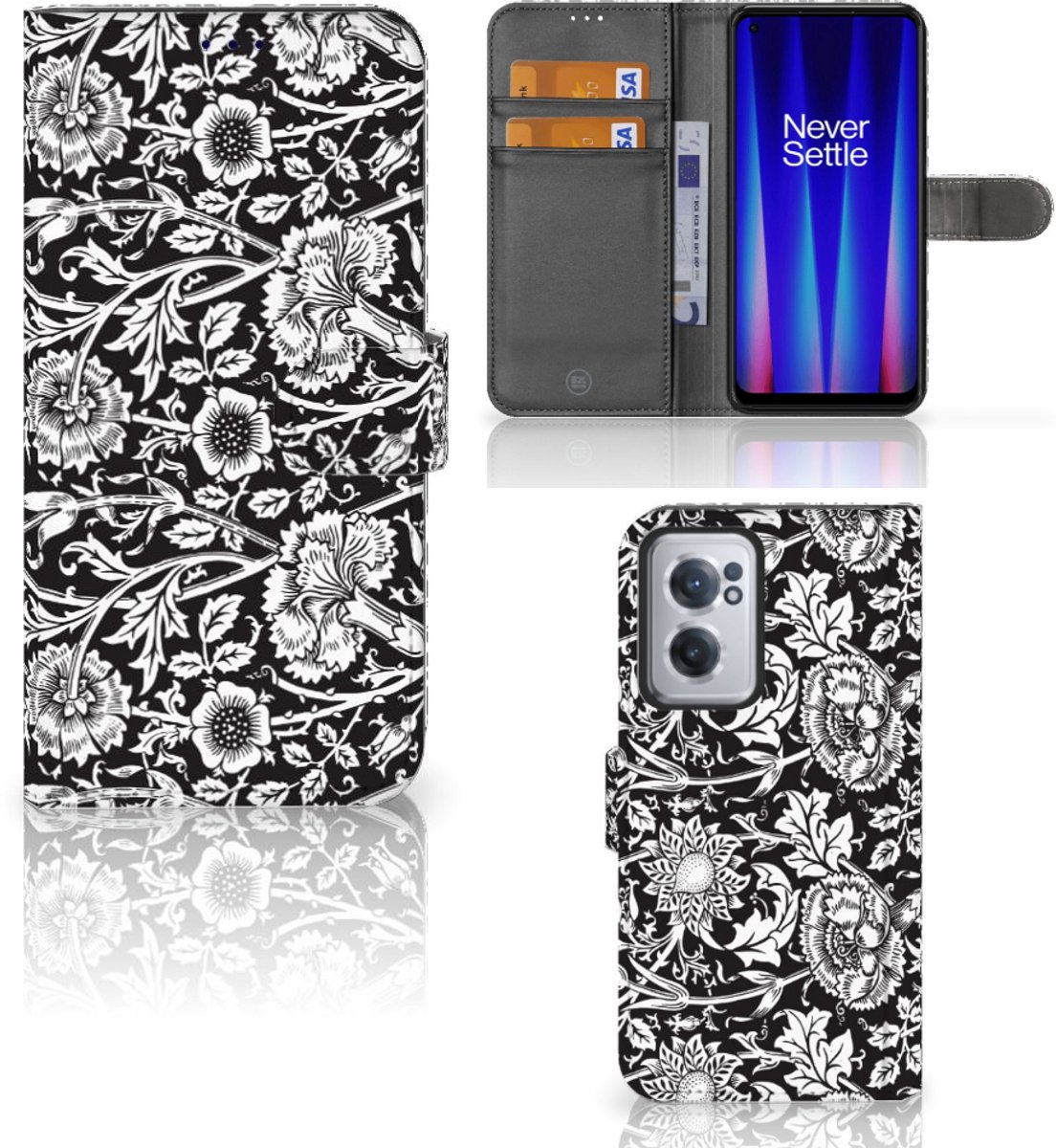 OnePlus Nord CE 2 Hoesje Black Flowers