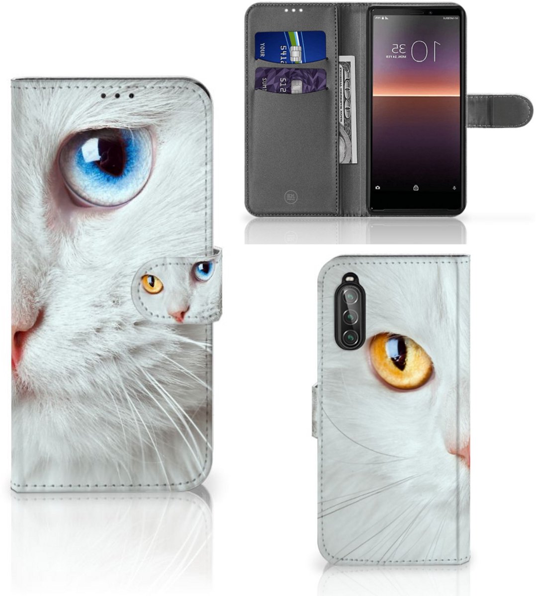 Sony Xperia 10 II Telefoonhoesje met Pasjes Witte Kat