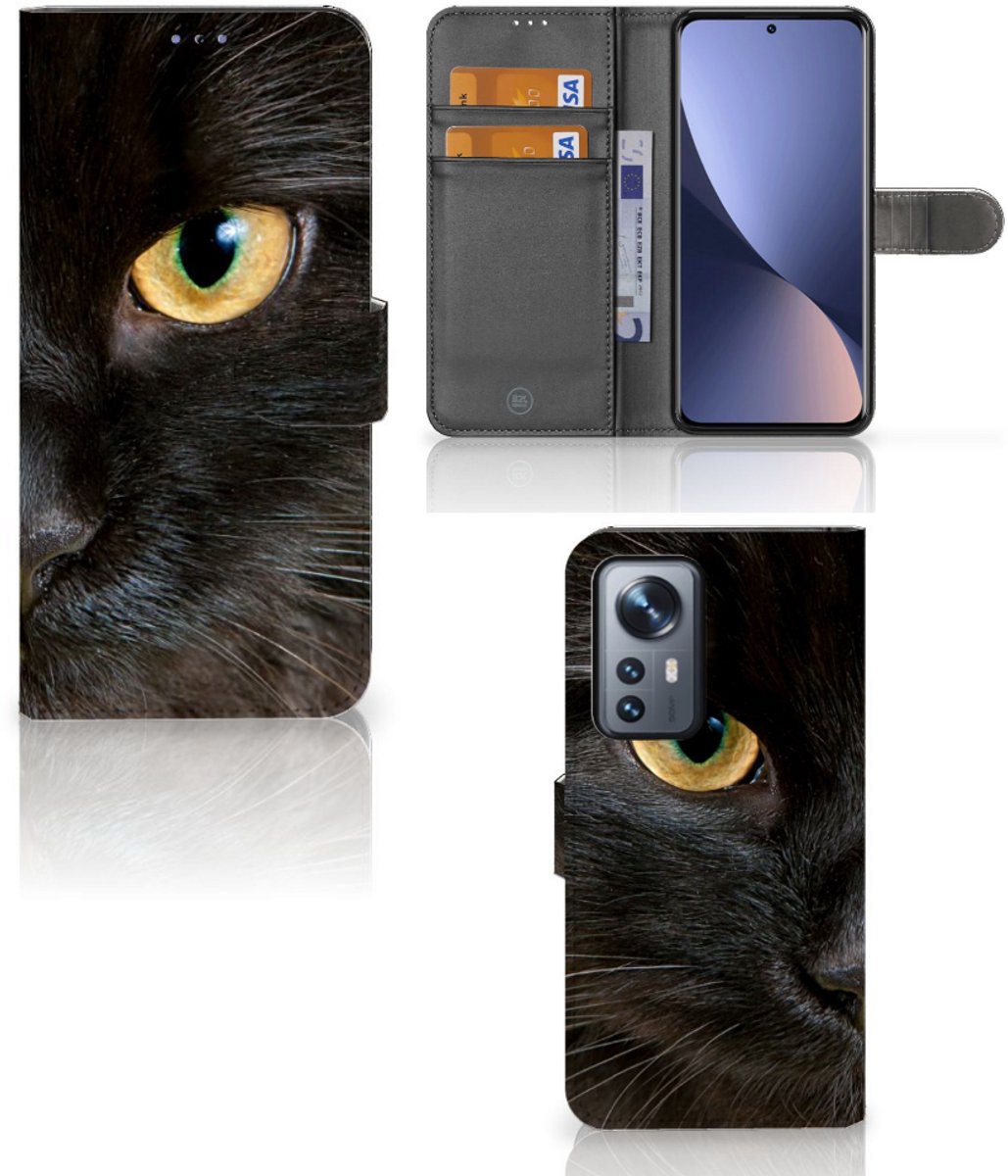 Xiaomi 12 Pro Telefoonhoesje met Pasjes Zwarte Kat