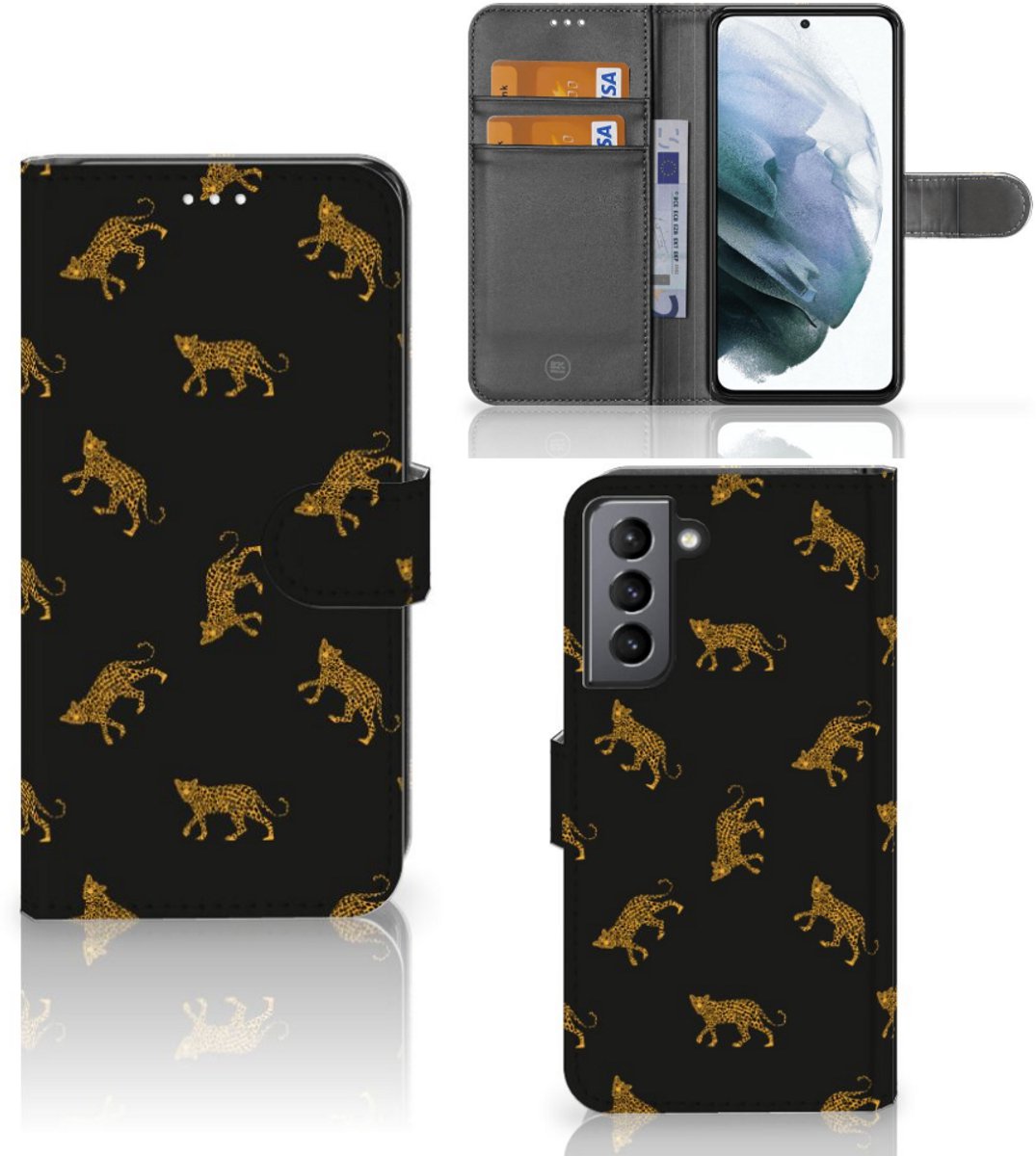 Telefoonhoesje met Pasjes voor Samsung Galaxy S21 FE Leopards