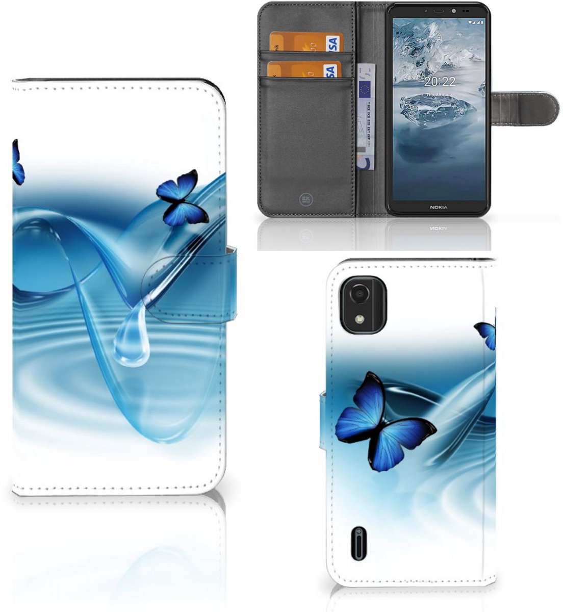Nokia C2 2nd Edition Telefoonhoesje met Pasjes Vlinders