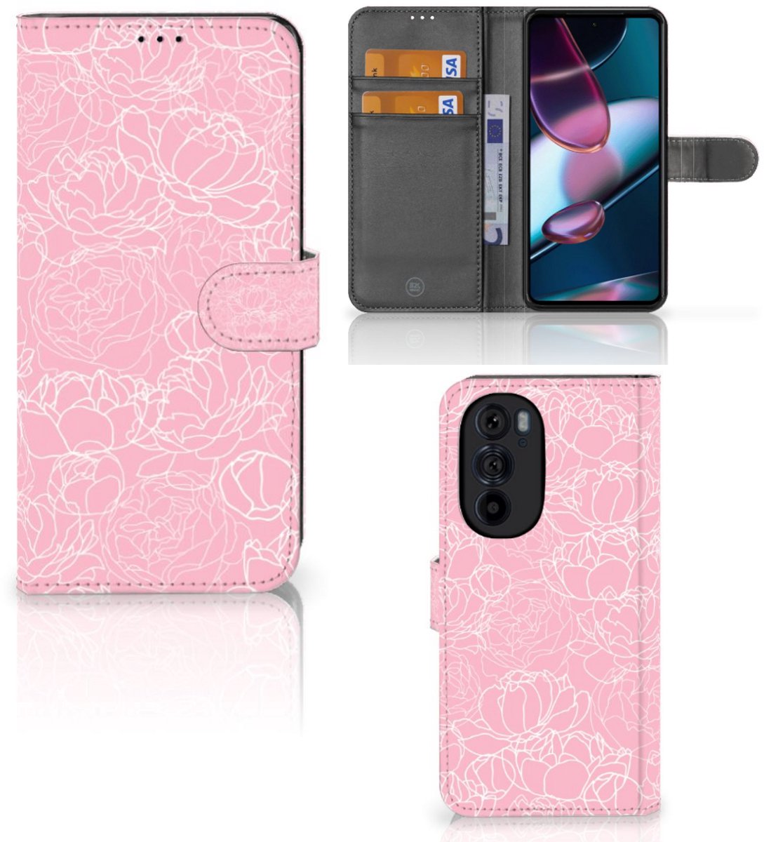 Motorola Edge 30 Pro Hoesje White Flowers
