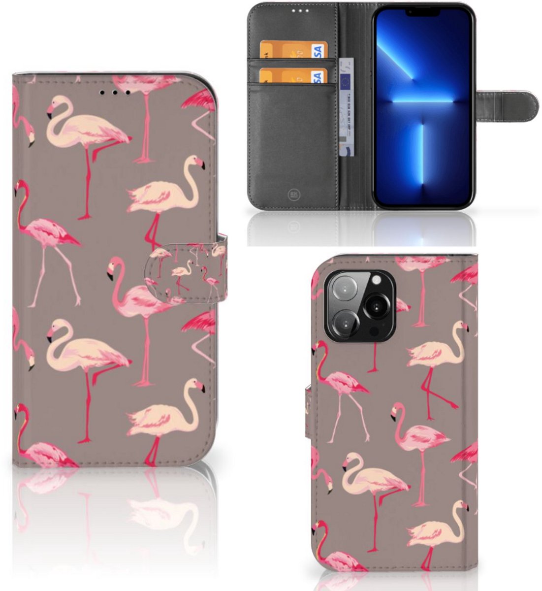 iPhone 13 Pro Max Telefoonhoesje met Pasjes Flamingo