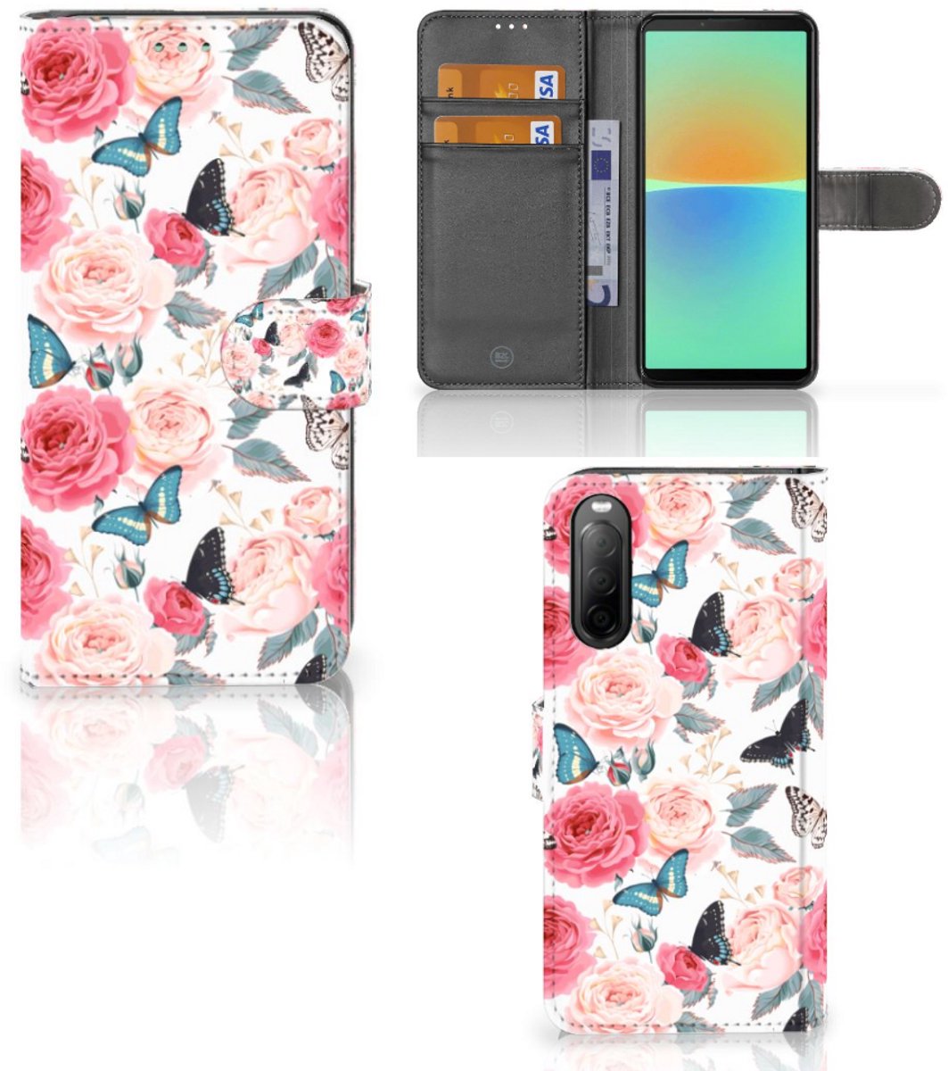 Book Case voor Sony Xperia 10 IV Hoesje Butterfly Roses