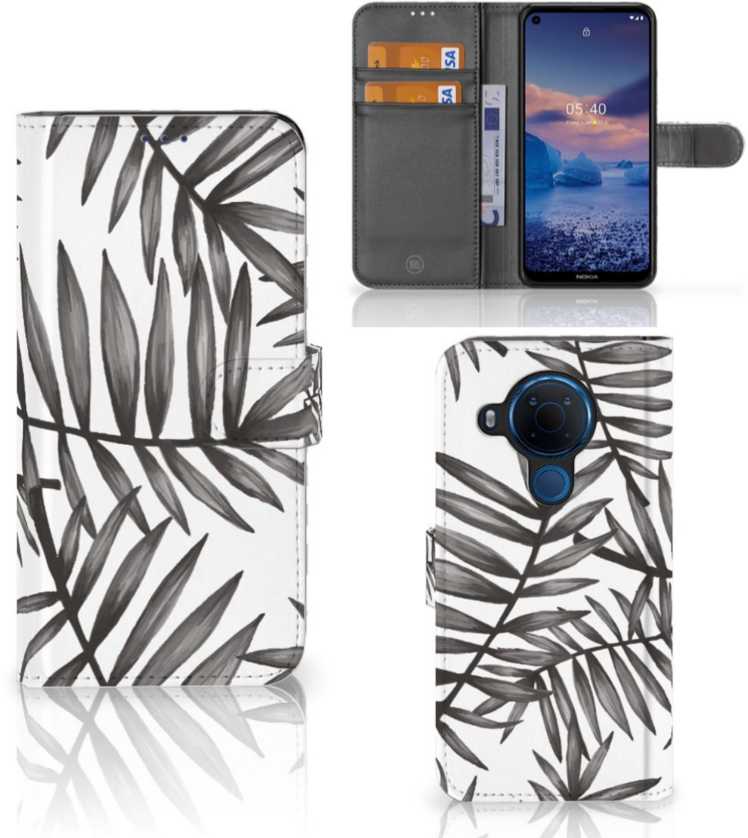 Nokia 5.4 Hoesje Leaves Grey