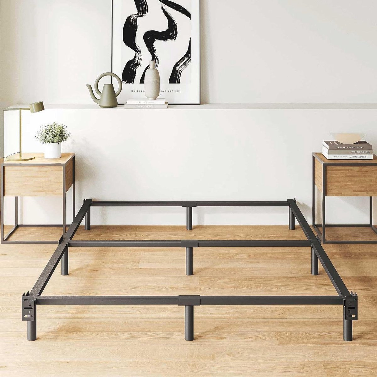 Metalen Bedframe - Bedbodem Basis - Geluidloze Slaap - 9-Poot Ondersteuning - 17.5 cm Hoog - Zwart