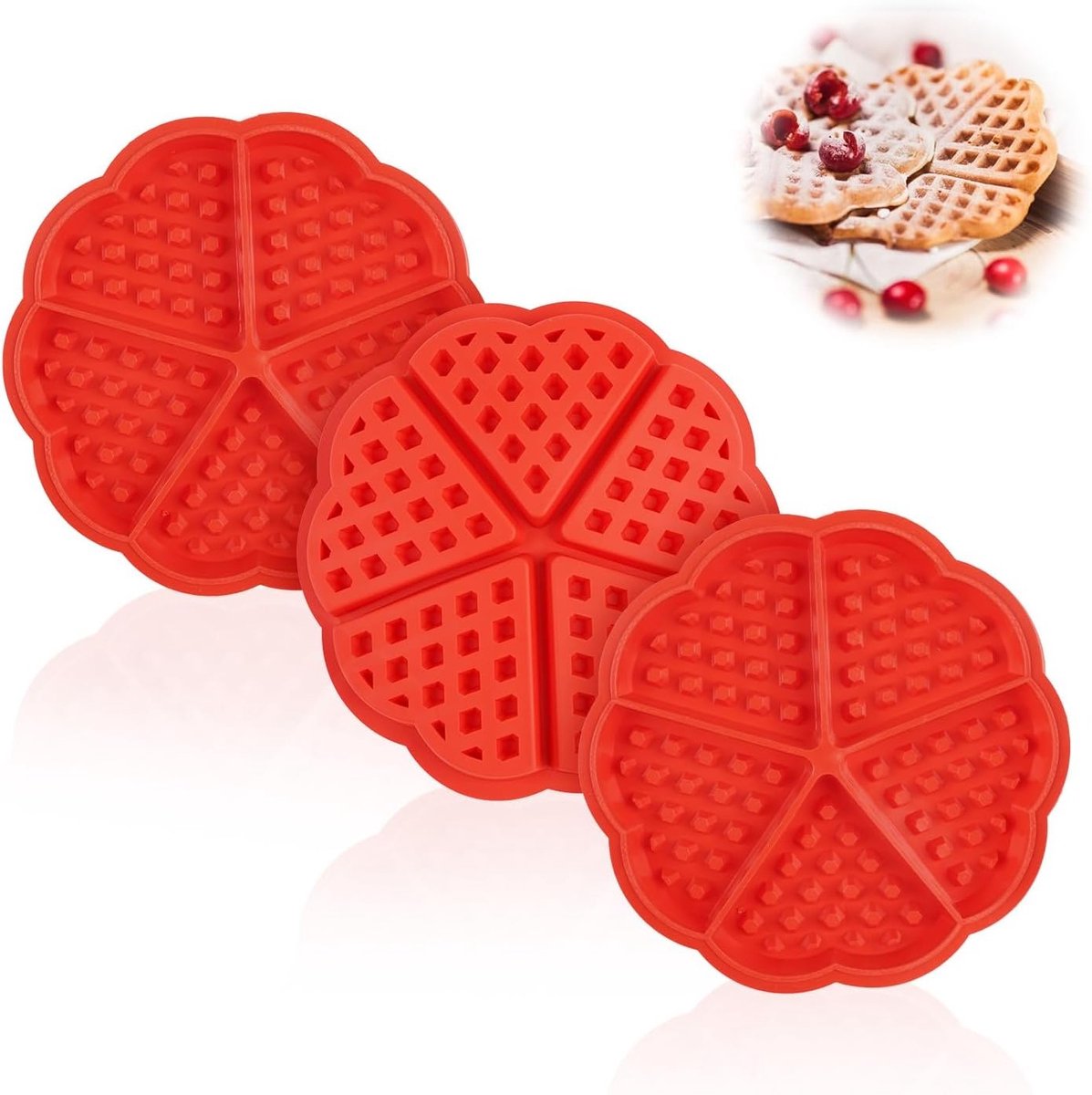 Set van 3 Siliconen Wafelvormen voor Airfryer, Hartvorm met 5 Sleuven voor Perfecte Hartvormige Wafels