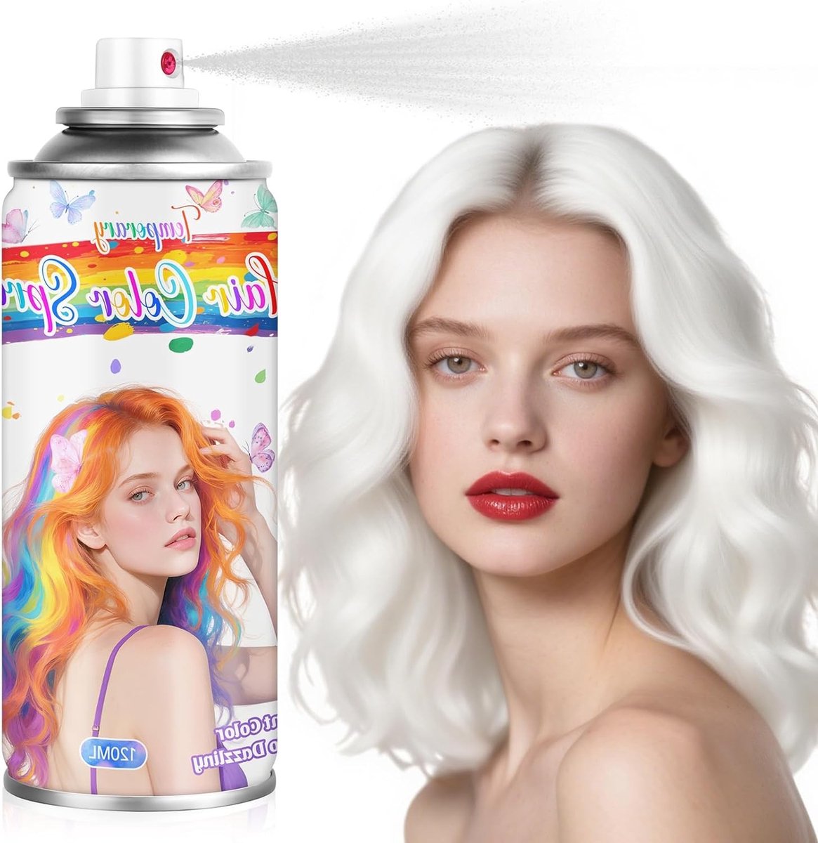 Tijdelijke Haarverf Spray voor Kinderen en Vrouwen, Wasbare Haarkleur voor Cosplay en Halloween, Niet-Plakkerige Haarspray (120ml, Wit)