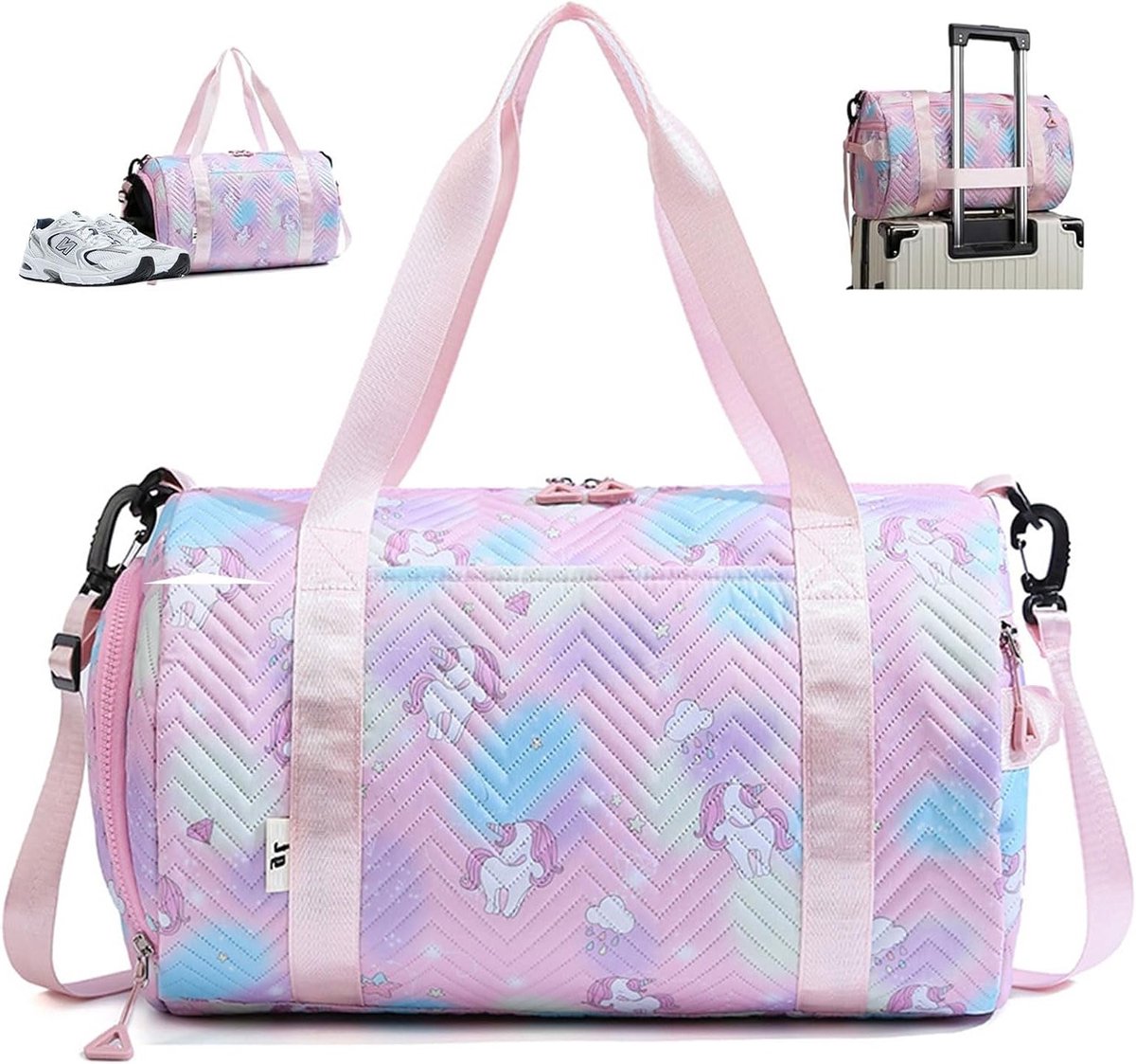 Sporttas voor meisjes, 25 liter, waterdicht, met schoen- en natvak, ideaal voor yoga en zwemmen, perfect voor kinderen en vrouwen, roze