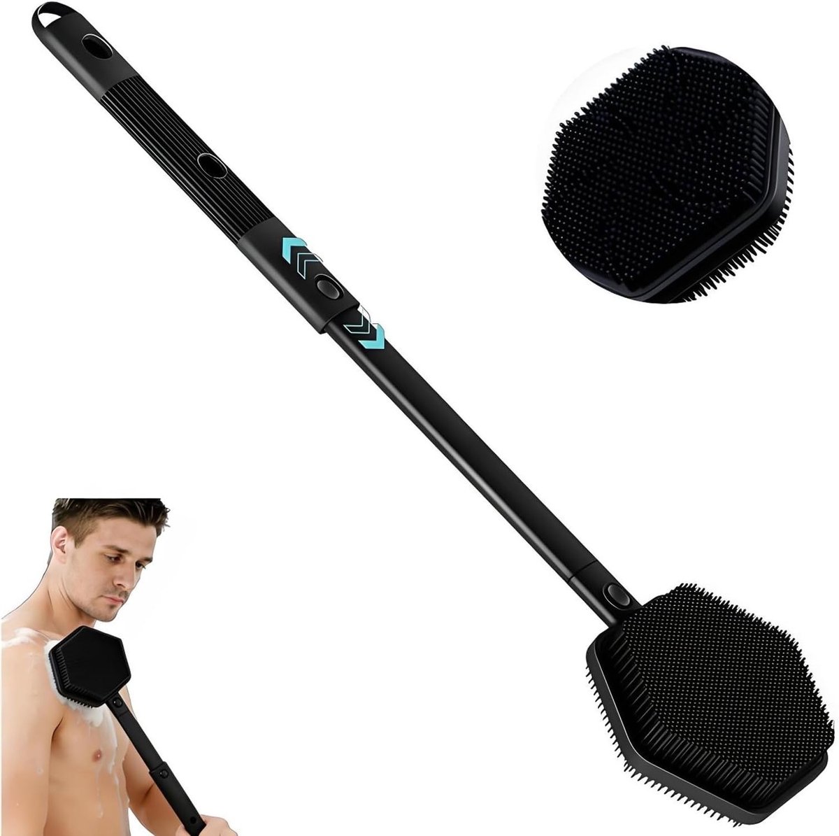 Verstelbare Dubbelzijdige Doucheborstel voor Rugreiniging, Silicone Lichaamsborstel, Peeling en Douchegebruik (36/44/53 cm)