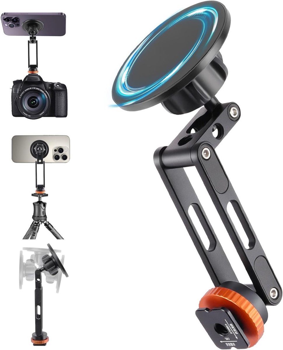 Verstelbare magnetische telefoonhouder met koud schoen, tripod adapter en 1/4" schroef voor smartphone en camera