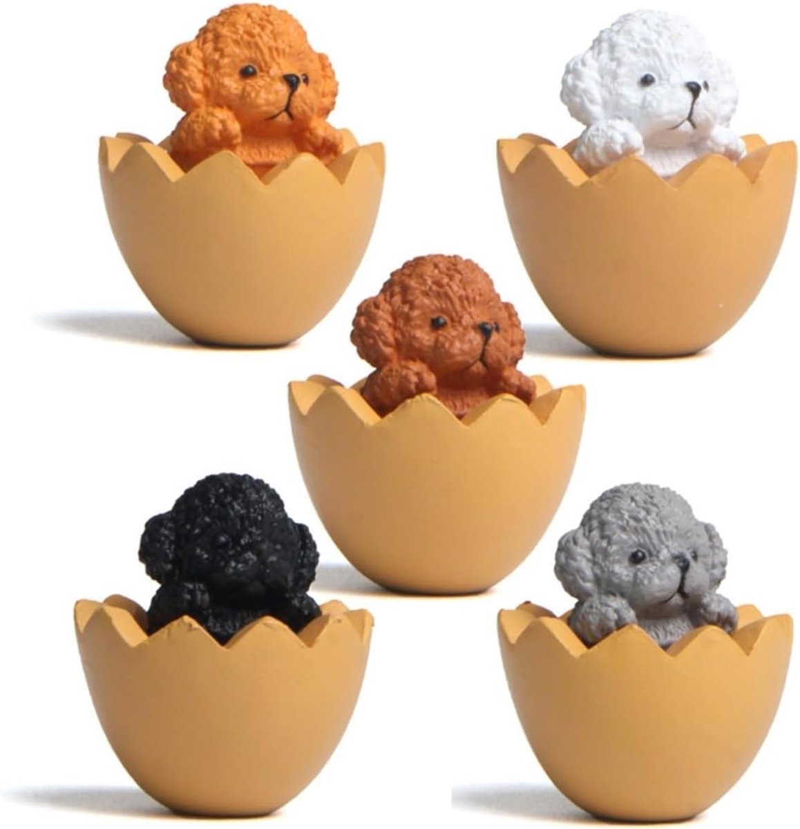 Miniatuur Hondenfiguren Set van 5, Decoratieve Beeldjes van Puppy’s en Poedels voor Tafelversiering en Cadeaus