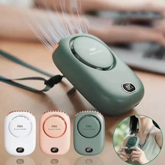 Draagbare Nekventilator Groen USB Oplaadbaar 3-in-1 Mini Ventilator Clip Tafelstand 3 Snelheden Stil