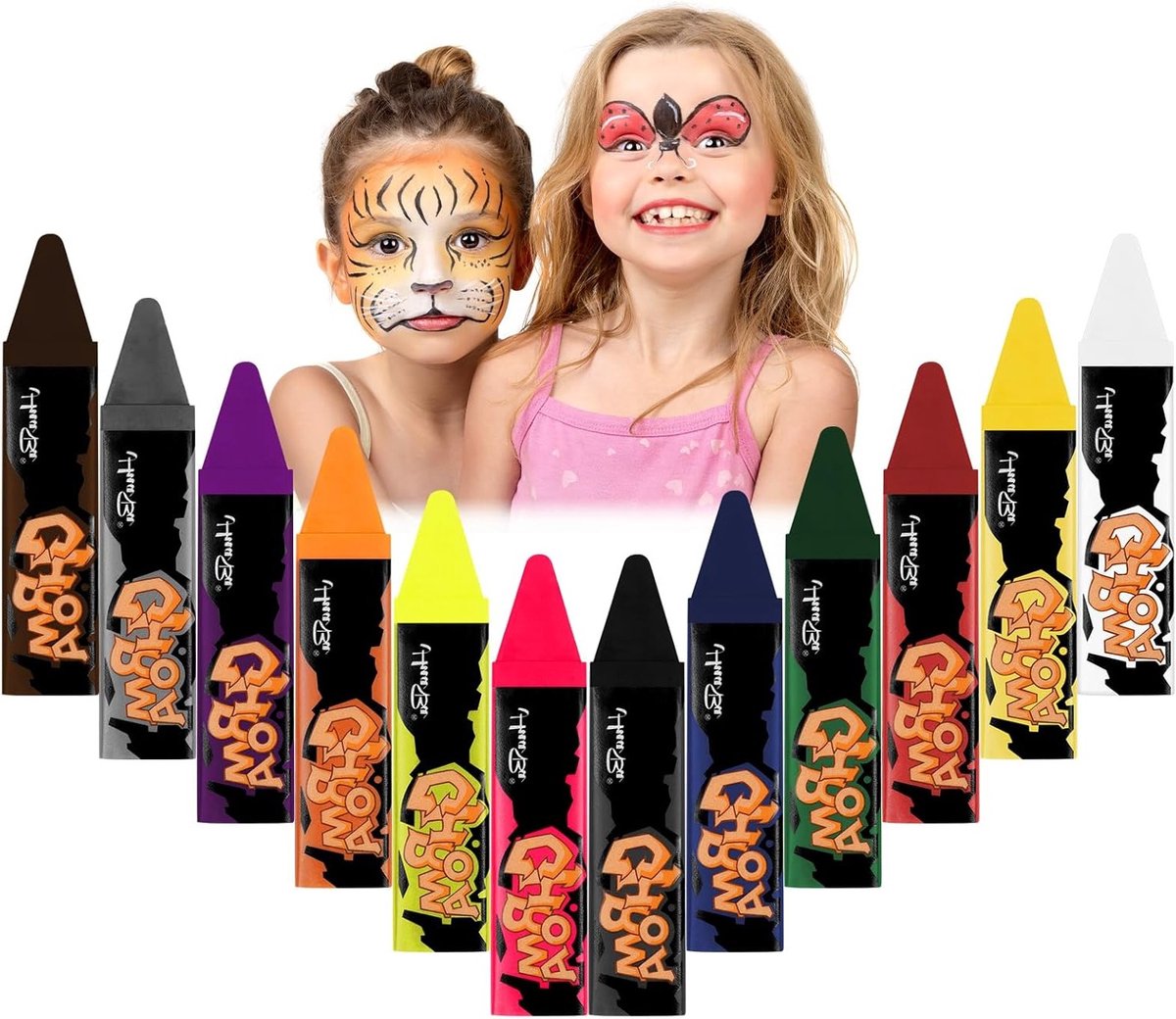 Krijtverf Set voor Gezicht en Lichaam, 12 Kleuren, Veilig en Niet-Toxisch, Ideaal voor Halloween, Feestjes en Cosplay