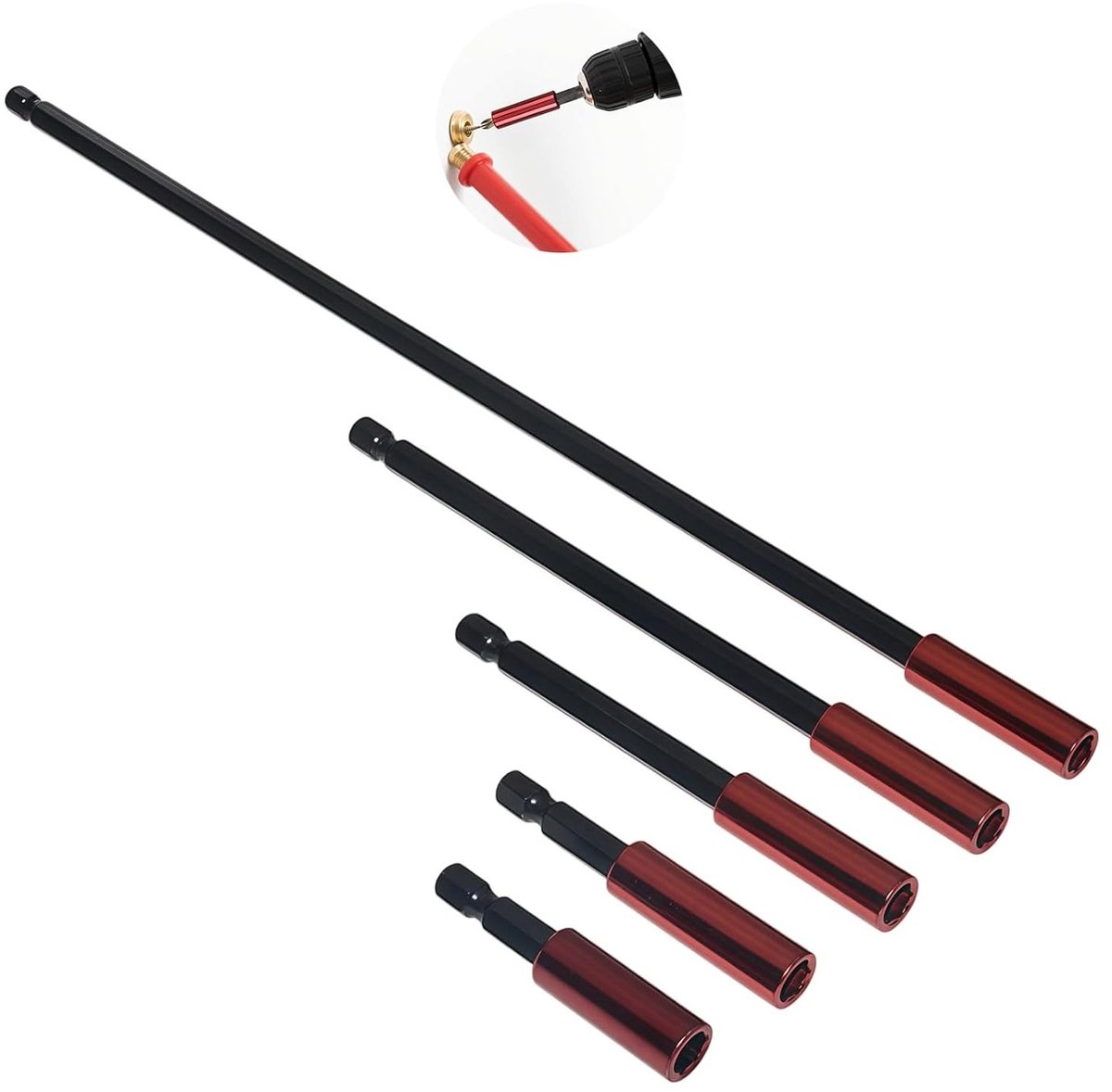 5-delige Magnetische Bitverlenging met 1/4 Inch Hex Shank voor Boormachines en Schroevendraaiers - Lengtes van 50/60/100/150/300mm, Perfect voor Precisiewerk en Klussen