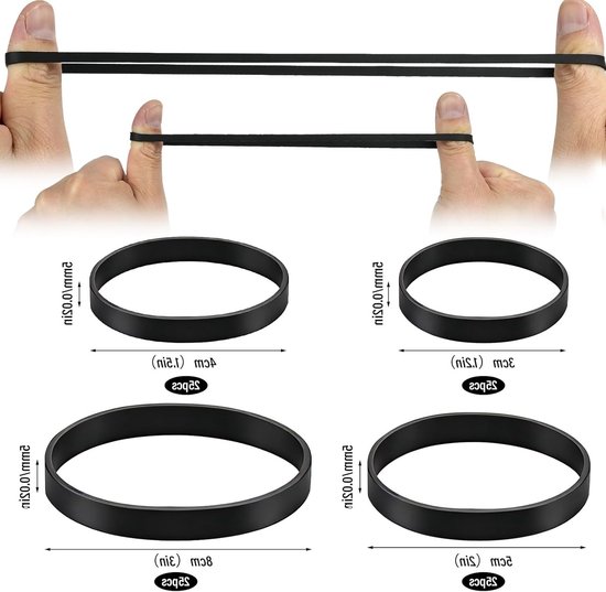 Dikke Zwarte Rubber Bands - 100 Stuks Duurzame en Brede Elastische Ringen in Diverse Maten voor Thuis, Kantoor en Schoolgebruik — afbeelding 5