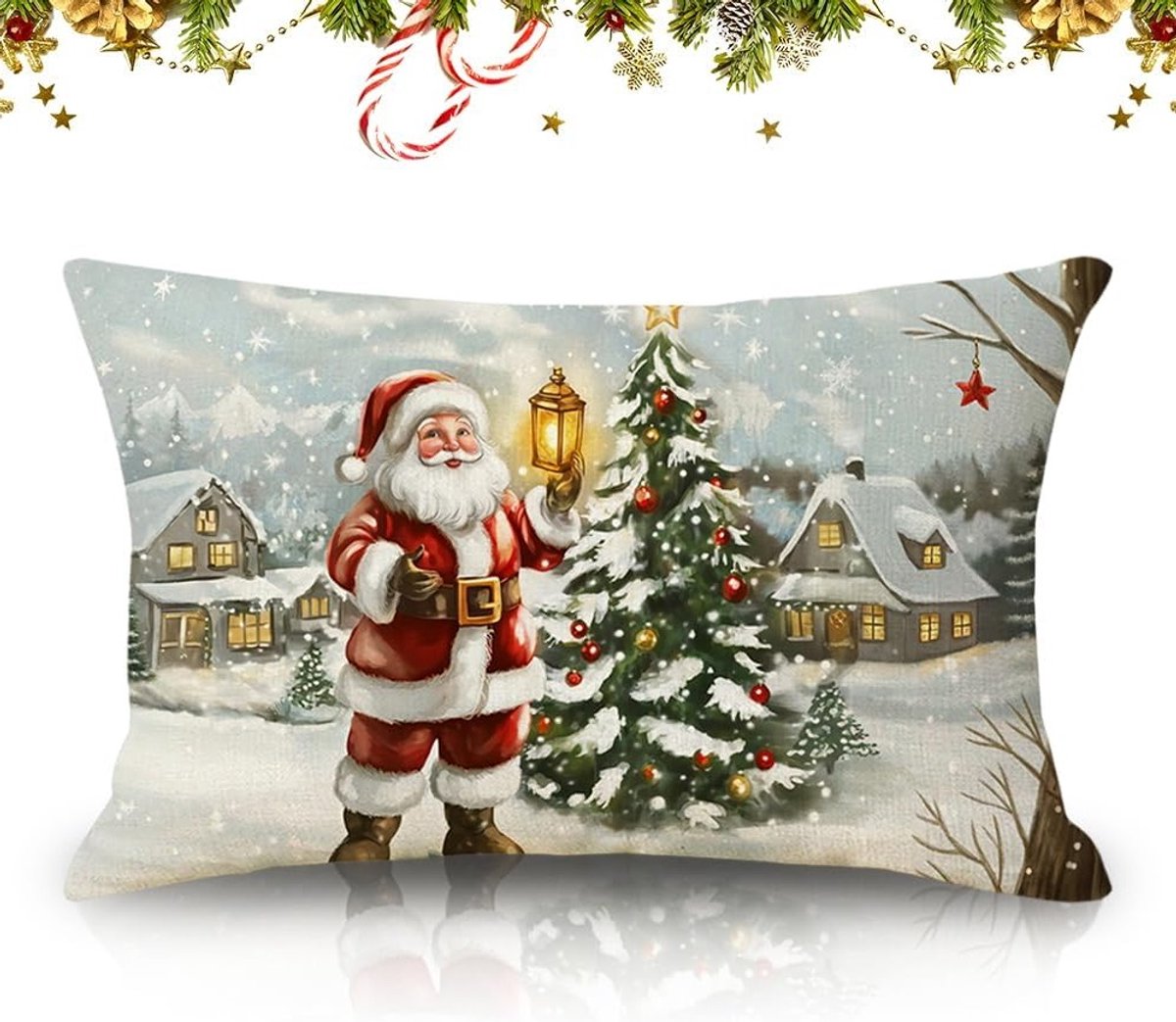 Decoratieve Kerstkussenhoes 30 x 50 cm, Winterthema, Linnen, Rechthoekig, Voor Bank en Woonkamer