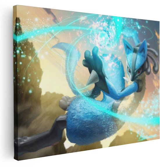 Artaza Canvas Schilderij Pokemon Lucario - 40x30 cm - Anime Wanddecoratie - Muurdecoratie Kinderkamer - Schilderijen Op Canvas Gaming - Blauw