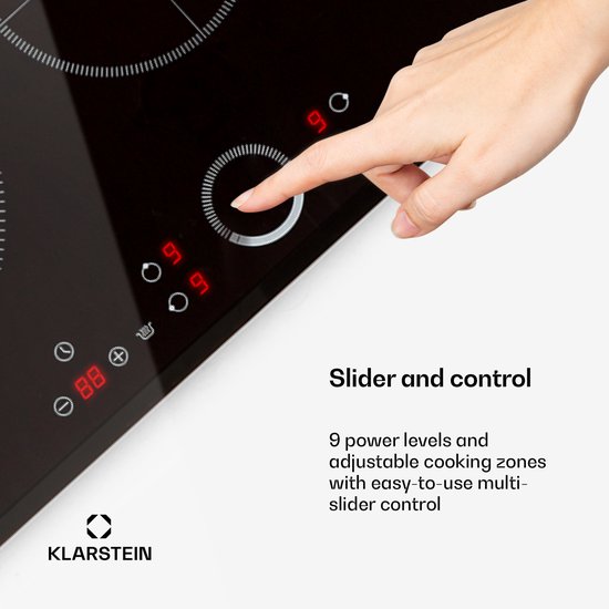 Klarstein Kookplaat Delicatessa 80 - Inbouw - Inductie - 3 Zones - 7400W - glaskeramisch Oppervlak - Slide Regerlaar - Digitale Display - Overhittingsbeveiliging - Kinderslot - Slanke Vorm - Elegant, praktisch En Simpel - Zwart - 40 cm - voor Keuken