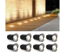 Merkloos 8 Stuks Grondspots 3W LED - Draaibare vloerspot met reservelenzen - IP67 Waterdicht - Neutraal wit - zilveren behuizing