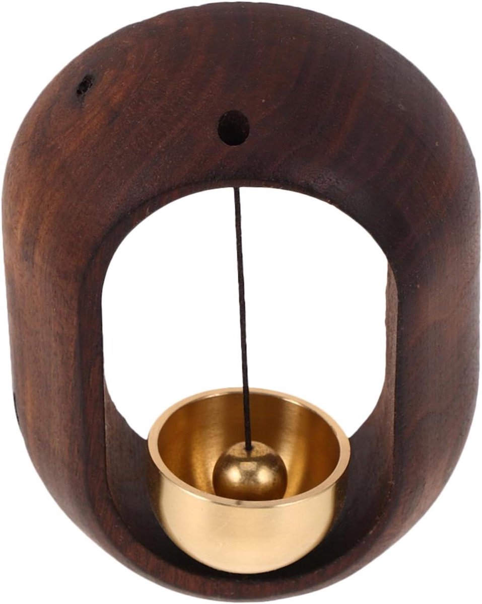 Magnetische Deurbel - Houten Bel - Bezoekers Melder - Koperen Klank - 10.5 cm Lengte - Koffie
