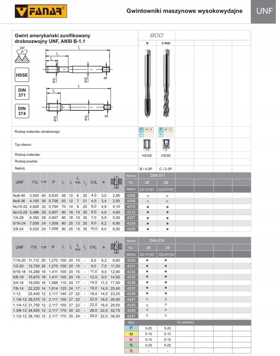 Machinetap UNF 3/8-24 DIN 371-B HSEE 800 FANAR