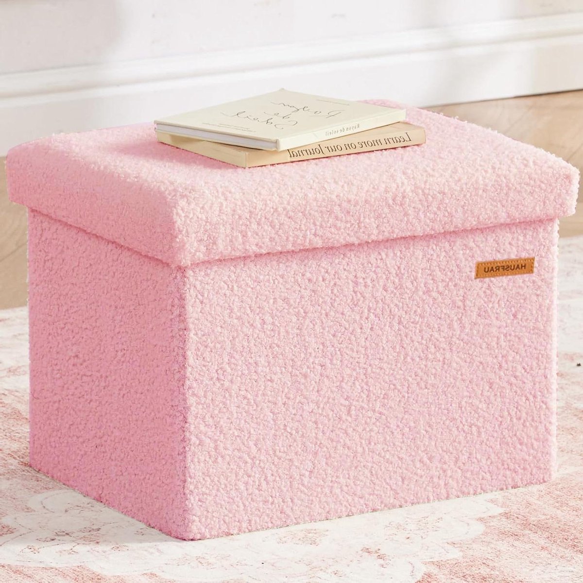Opbergpoef - Zitbank kruk - Extra zitplaats - Inklapbaar ontwerp - 42 x 31 x 31 cm - Roze