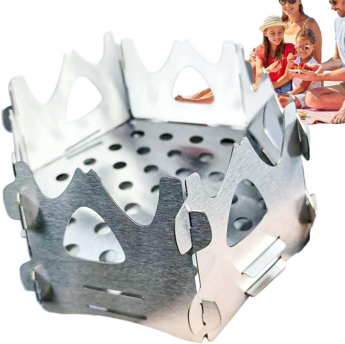 Compacte Houtkachel - Kampeerbrander Piknik - Buiten Koken - Duurzaam Roestvrij Staal - 20 cm - Zilver