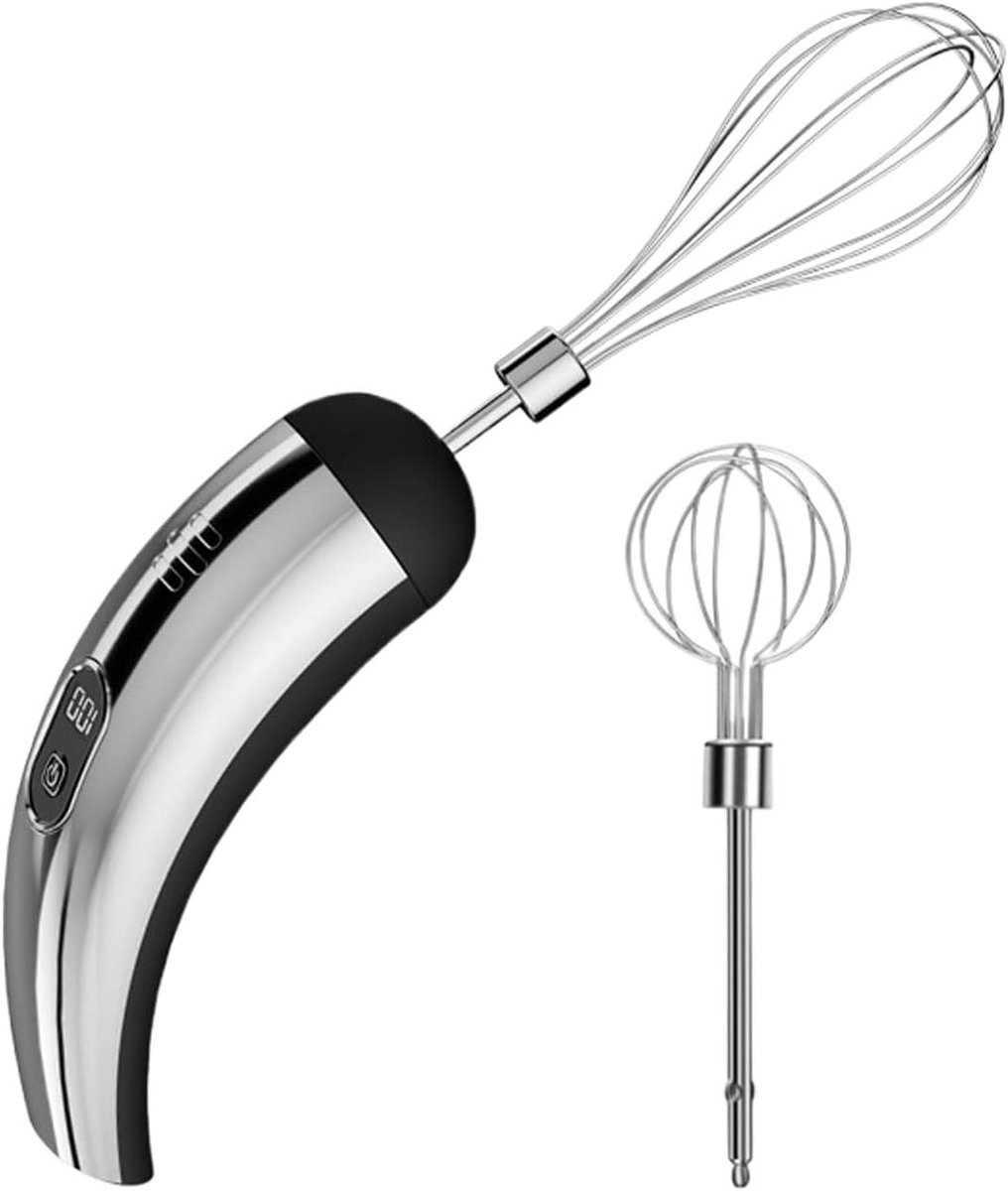 Elektrische Handmixer - Draadloze Klopper - Koken en Bakken - Vijf Snelheden - 6x15x6 cm - Zilver Zwart