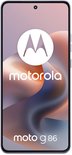 Vooraanzicht Motorola moto g 86 5G in Cosmic Sky (lila) met motorola logo.