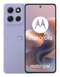 Motorola moto g 86 5G in Cosmic Sky (lila), met achterkant en voorkant zichtbaar.