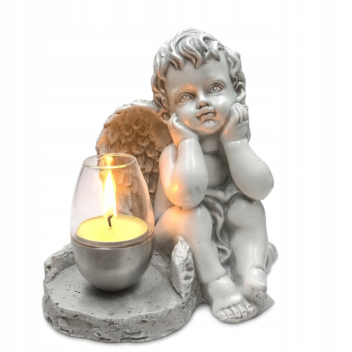 Gipsen Engel Grafdecoratie met Zonne-energie LED Lamp
