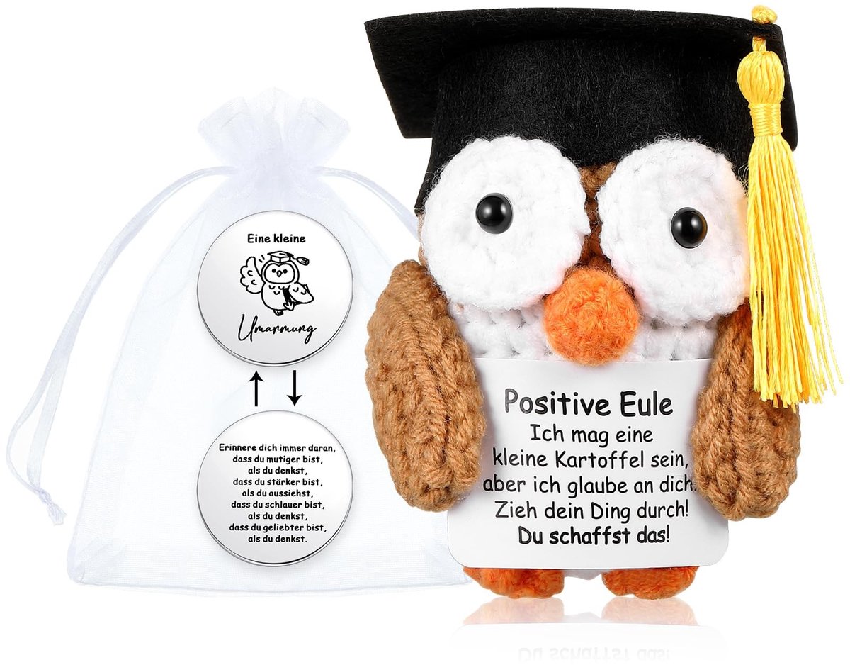 BRENZOOS- Geluksbrenger Uil - Cadeauset met Geluksbrenger van Roestvrij Staal - Organza Zakje - Creatief Cadeau - Aanmoediging en Kracht