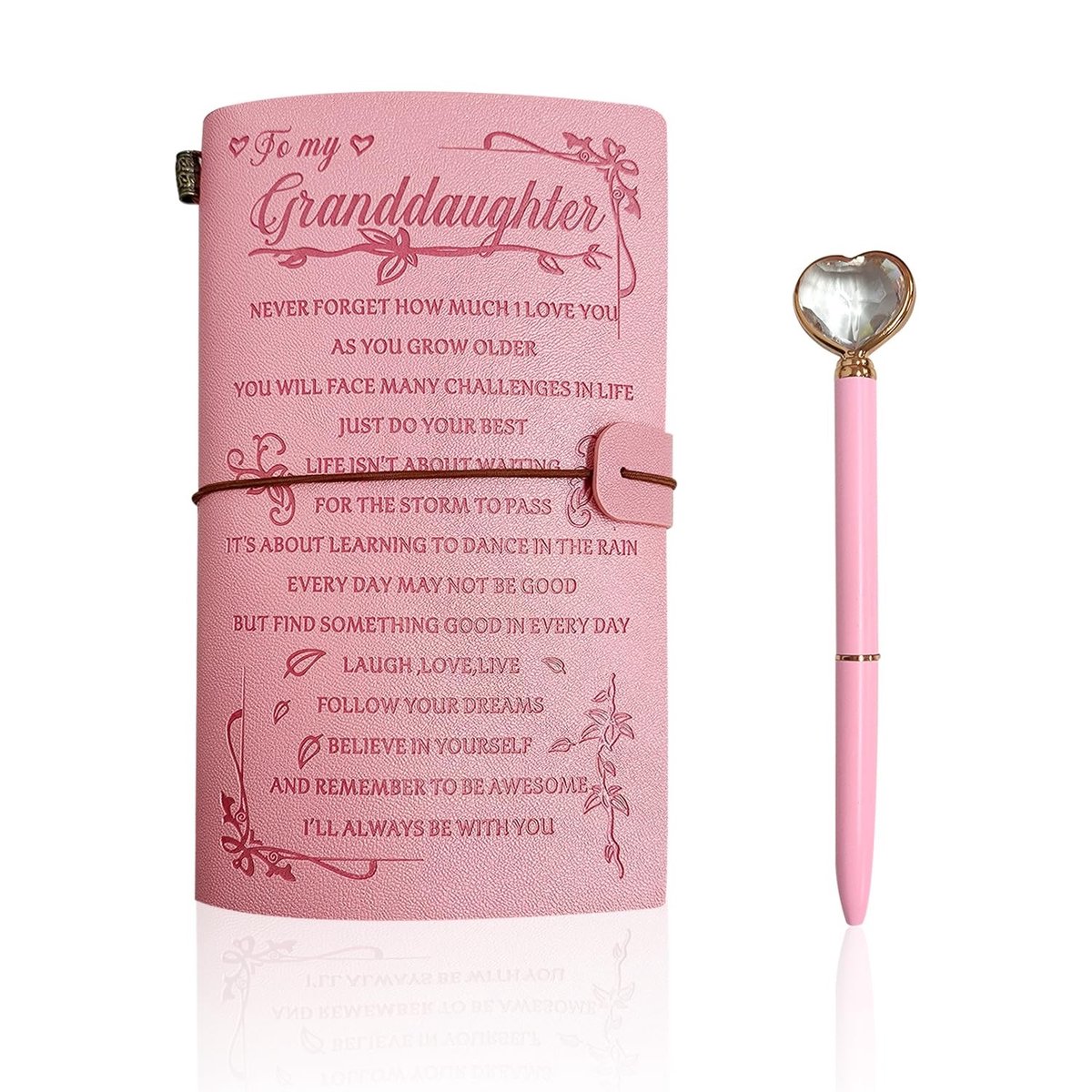Dailygoods- Notitieboek PU-leer - Roze - Vintage - Navulbaar - Diamantstift in hartvorm - Afmetingen 197 x 120 x 18 mm - Dagboek